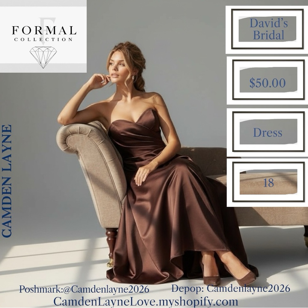 David's Bridal Chocolate Strapless Gown - Picture 2 of 11